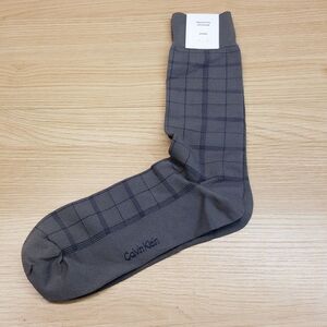 CALVIN KLEIN Mens Crew Dress Socks Gray Tile Check Lightweight Reinforced Toe